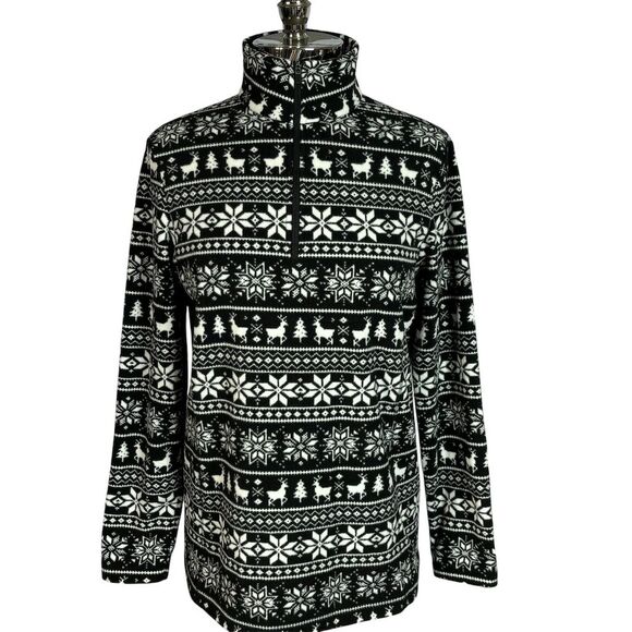 Lands' End Women's Black & White Fair Isle 1/4 Zip Fleece Pullover Casual - Picture 3 of 10